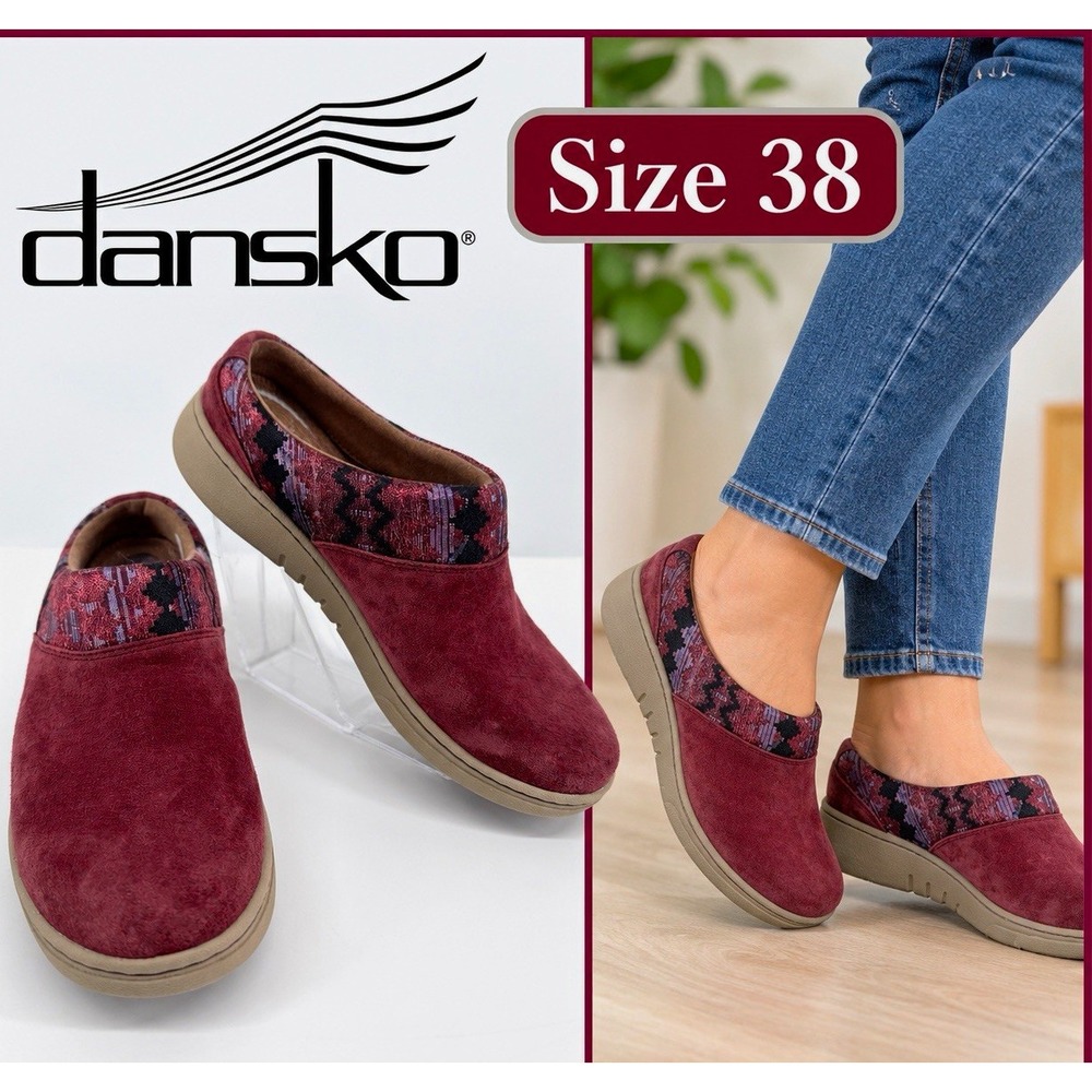Dansko Balance Womens Slip-On Casual Shoes Burgundy Suede Leather EU 38 Comfort